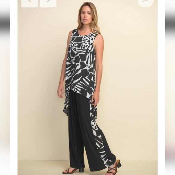 Joseph Ribkoff Jumpsuit Women's Size 8 Black Vanilla Layered Flowy Animal Print - Picture 1 of 11